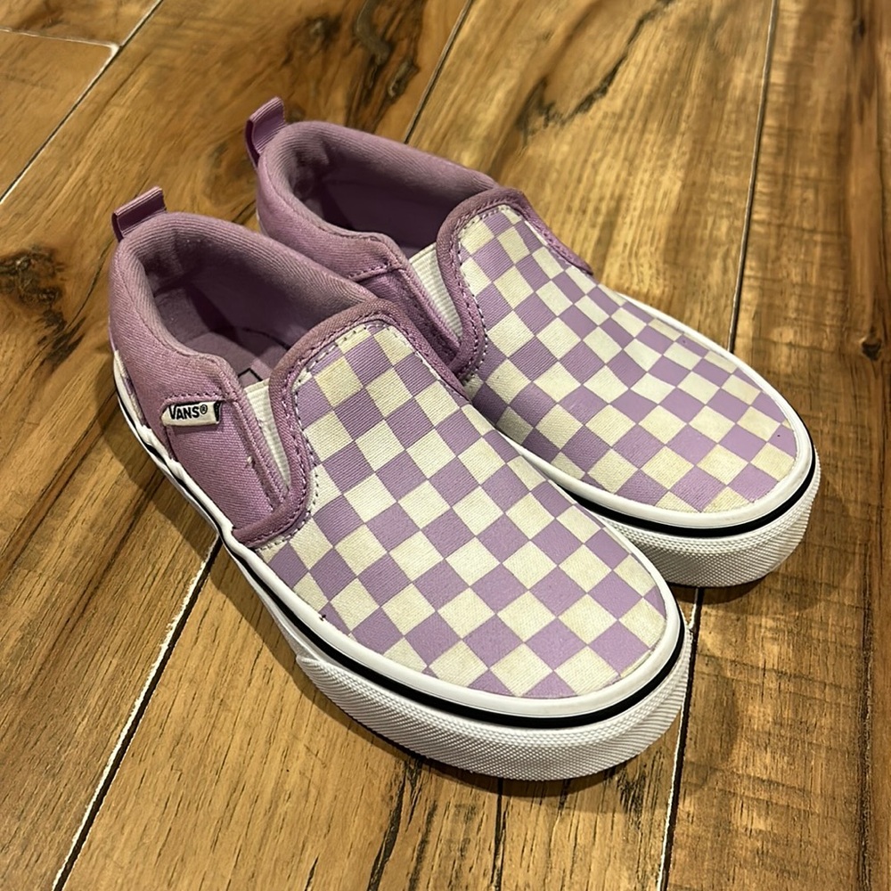 Vans Old Skool Girls purple Checkerboard Slip-On Shoes  Size 12